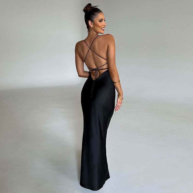 Hip Wrap Long Dress Slim Backless Waist aclosy