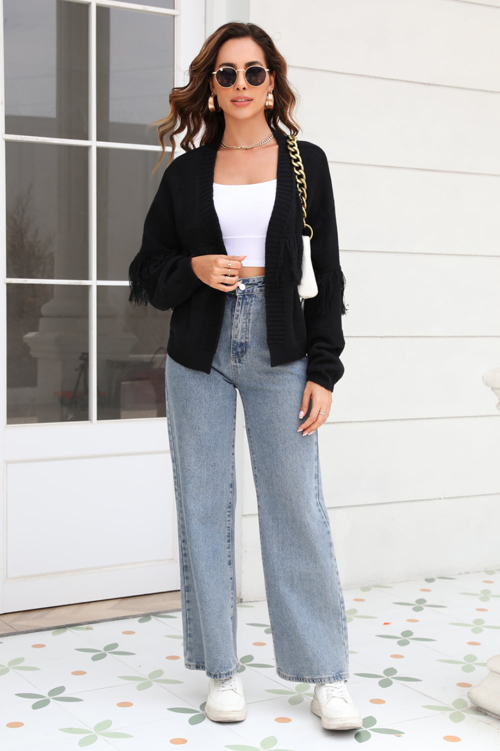Double Take Fringe Trim Open Front Cardigan Trendsi