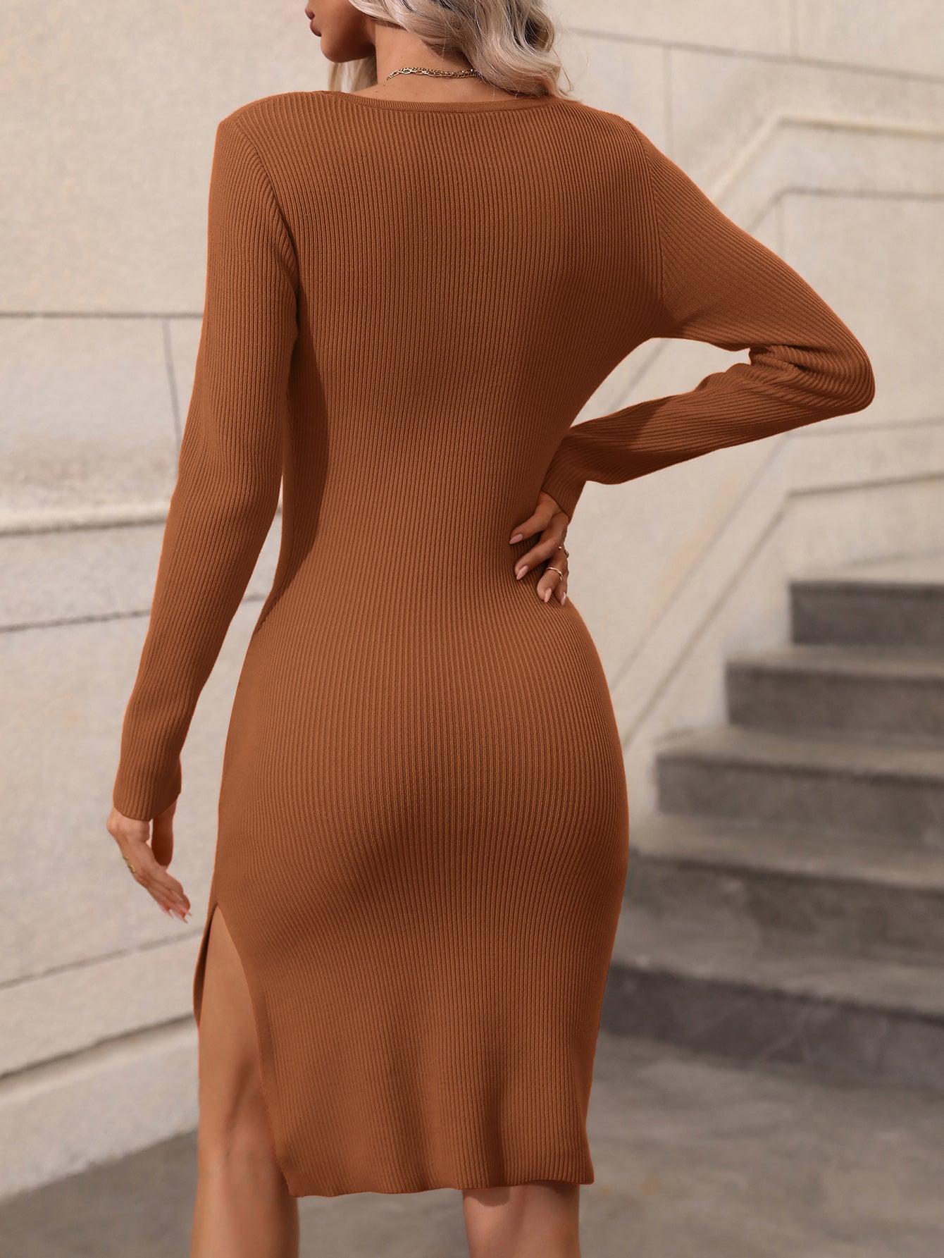 Contrast Slit Sweater Dress Trendsi