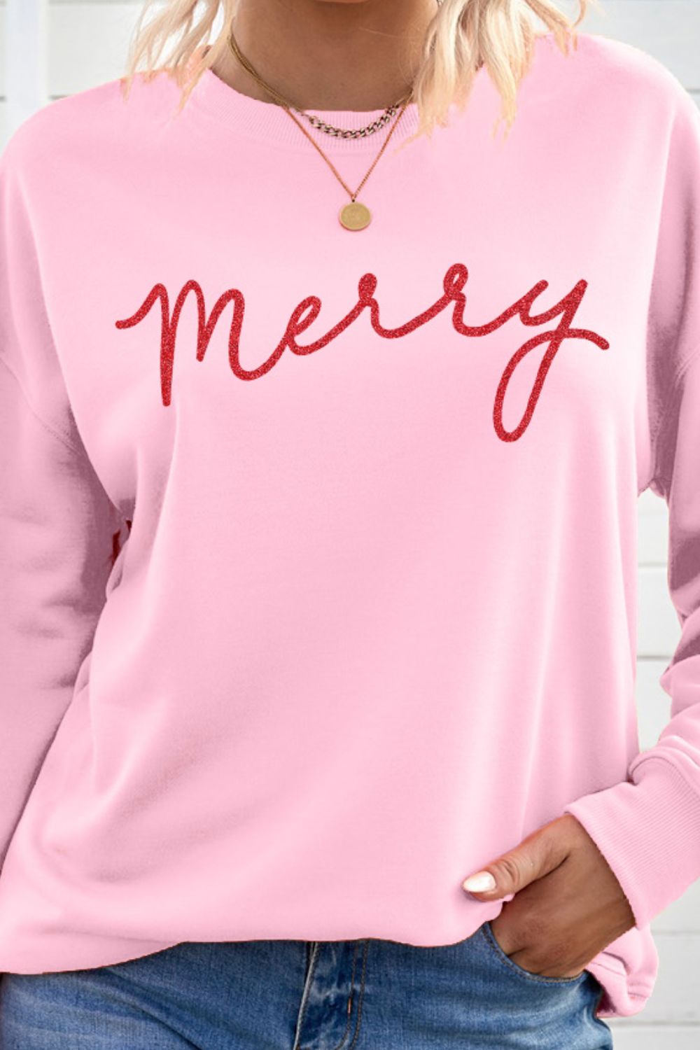 MERRY Graphic Drop Shoulder Sweatshirt Trendsi