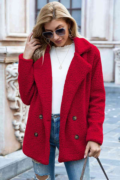 Full Size Lapel Collar Sherpa Coat Trendsi