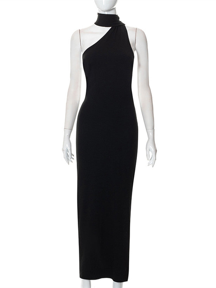 Backless And Thin Temperament Dress-Black aclosy