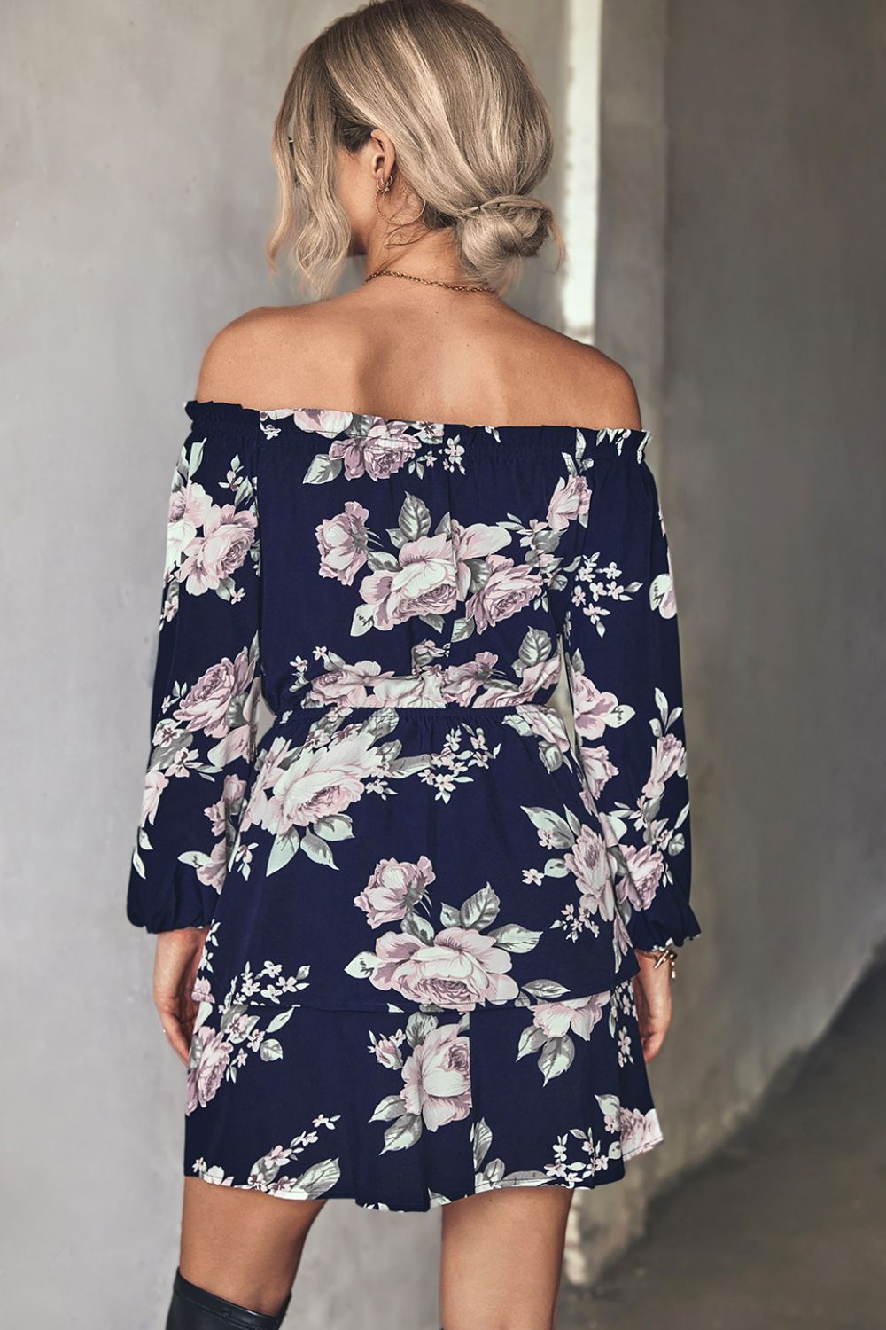 Floral Off-Shoulder Layered Mini Dress Trendsi