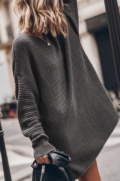 Round Neck Long Sleeve Slit Oversized Sweater Trendsi