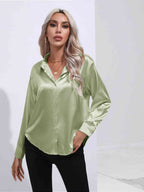 Collared Neck Buttoned Long Sleeve Shirt Trendsi
