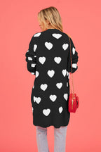 Heart Graphic Open Front Cardigan with Pockets Trendsi