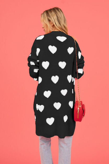 Heart Graphic Open Front Cardigan with Pockets Trendsi