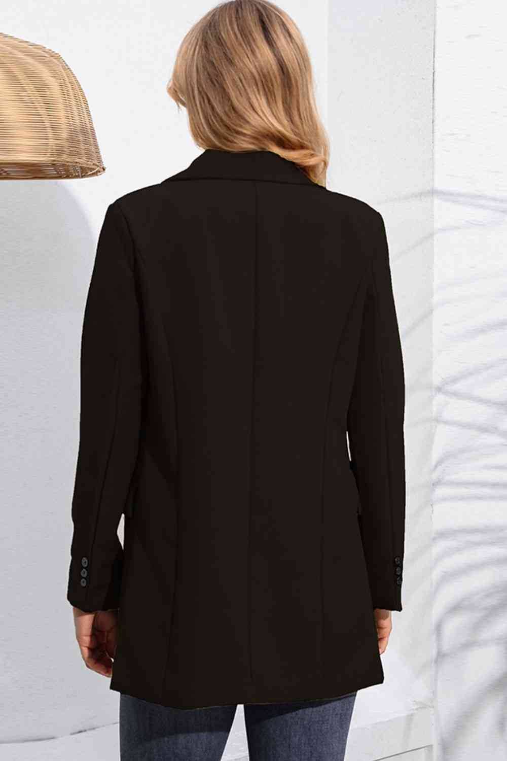 Lapel Neck Long Sleeve Blazer with Pockets Trendsi