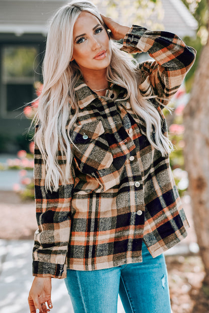 Plaid Button Front Shirt Jacket with Breast Pockets Trendsi