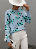 Butterfly Dropped Shoulder Crewneck Sweater Trendsi
