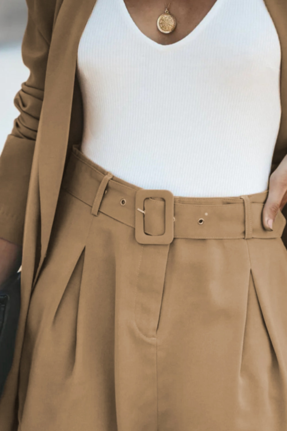 Longline Blazer and Shorts Set with Pockets Trendsi