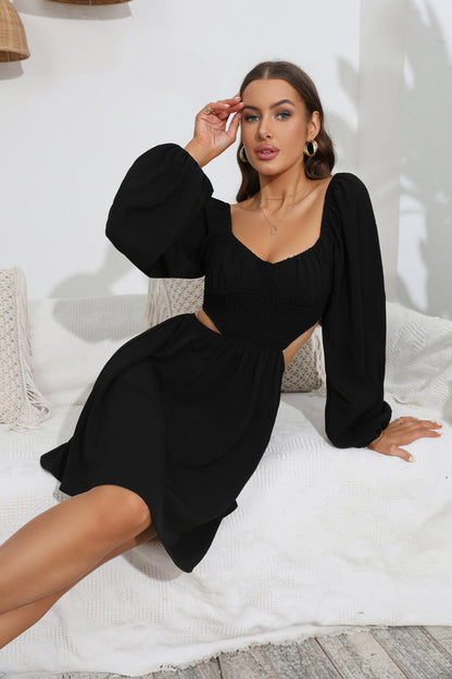 Cutout Long Balloon Sleeve Dress Trendsi