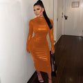 Leather Dark Solid Color Slim Dress aclosy