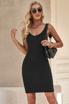 Ribbed Sleeveless V-Neck Dress Trendsi