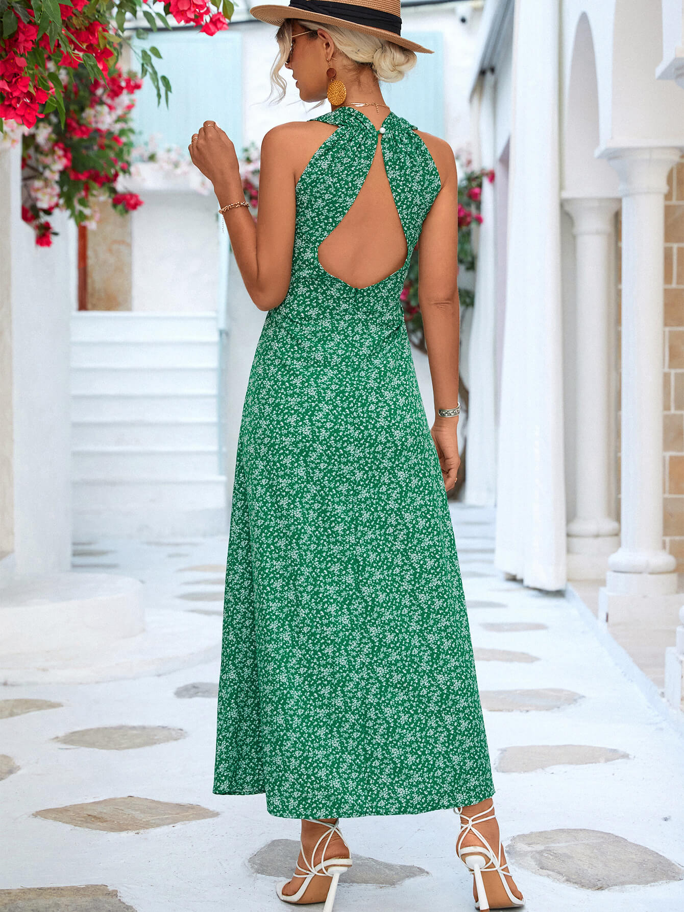 Printed Open Back Sleeveless Maxi Dress Trendsi