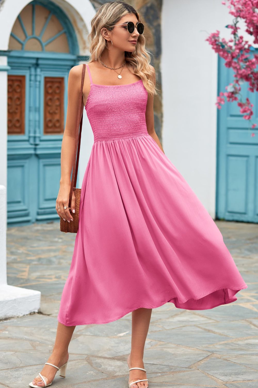 Smocked Spaghetti Strap Midi Dress Trendsi