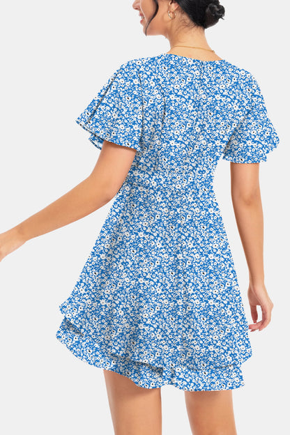 Surplice Neck Flutter Sleeve Dress Trendsi