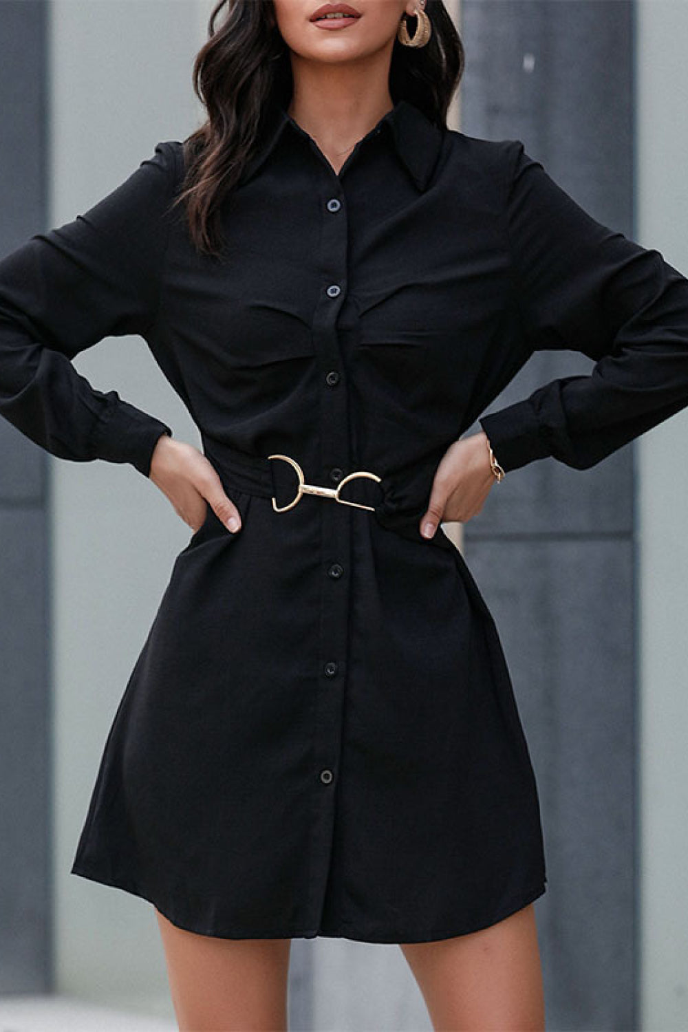 Belted Mini Shirt Dress Trendsi
