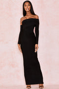 Meiga Off shoulder Slit Bandage Maxi Evening Dress-Black aclosy