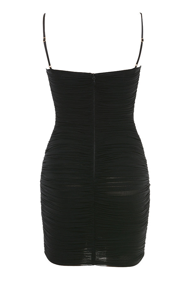 RUCHED BODYCON MINI CORSET COCKTAIL PARTY DRESS-BLACK Aclosy
