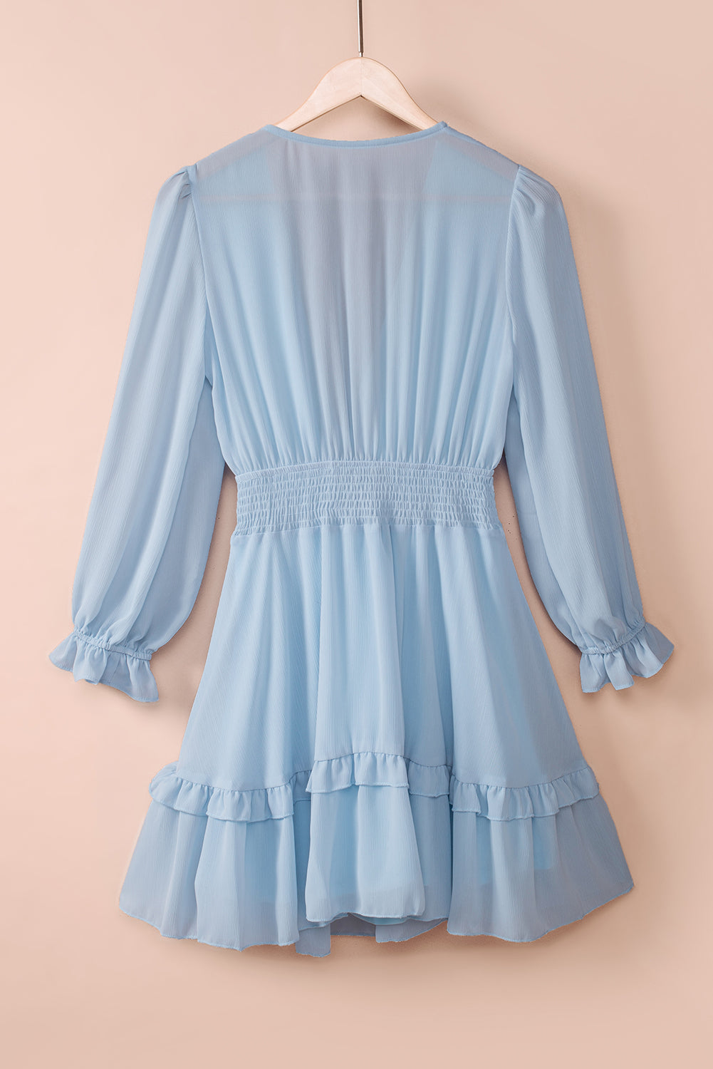 Tied Plunge Smocked Waist Flounce Sleeve Dress Trendsi