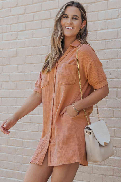 Collared Neck Mini Dress with Pockets Trendsi