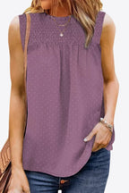 Smocked Tie Back Frill Trim Tank Trendsi