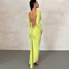 Backless Pleated Long Elegant Slim Dress aclosy