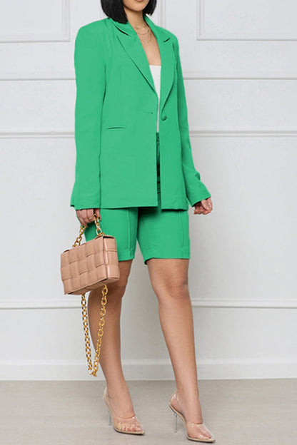 Long Sleeve Blazer and Shorts Set Trendsi