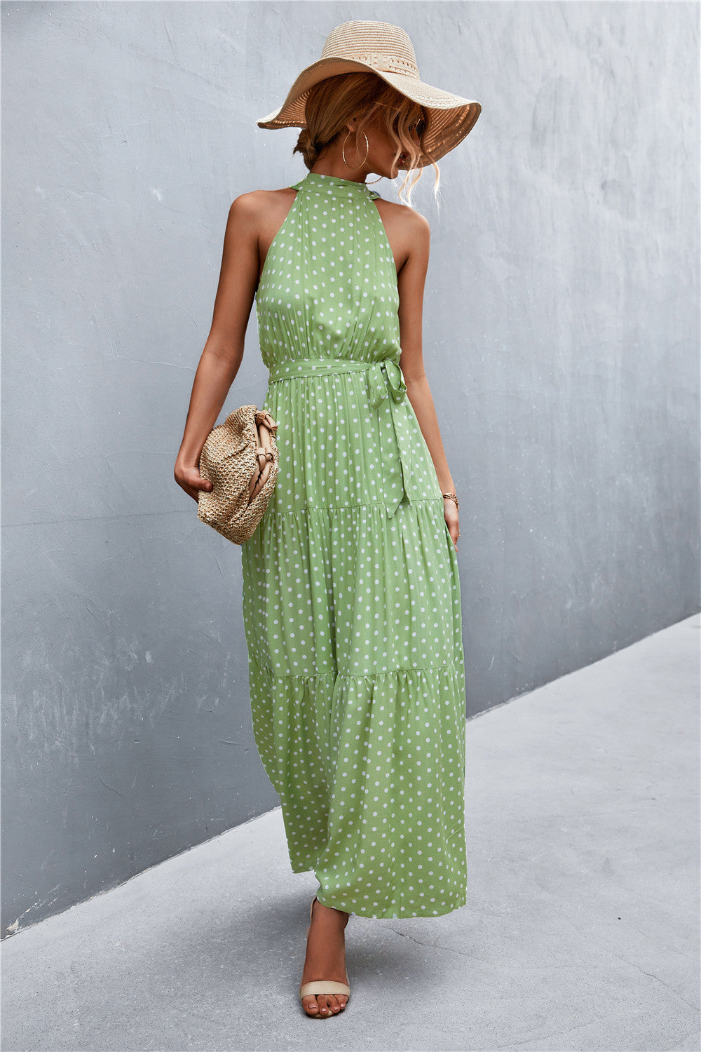 Printed Sleeveless Tie Waist Maxi Dress Trendsi