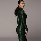 Long-sleeved sequin dress-Bride aclosy