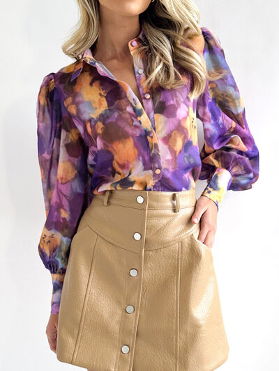 Floral Button Up Collared Neck Shirt Trendsi