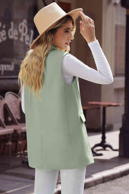 Longline Blazer Vest with Pockets Trendsi