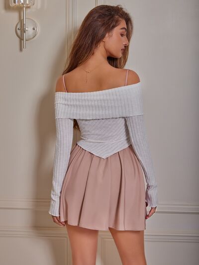 Off-Shoulder Ribbed Top and Mini Cami Dress Set Trendsi