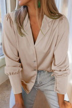 Double Take Lapel Collar Buttoned Puff Sleeve Shirt Trendsi