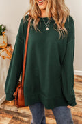 Round Neck Drop Shoulder Slit Sweatshirt Trendsi