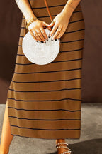 Striped Slit Sleeveless Maxi Dress Trendsi