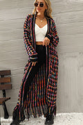 Multicolored Open Front Fringe Hem Cardigan Trendsi