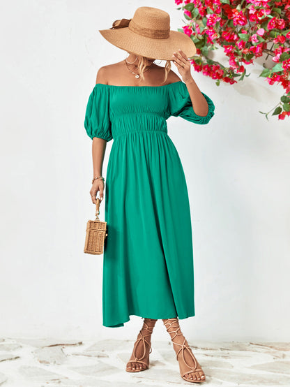 Off-Shoulder Balloon Sleeve Midi Dress Trendsi