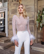 Feather Sequin Patchwork Jumpsuit Aclosy+