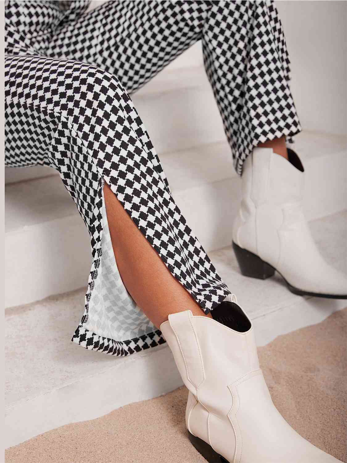 Checkered Blazer & Slit Pants Set Trendsi