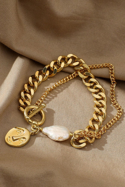 Gold Chain & Pearl Bracelet Trendsi