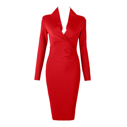 Full Sleeve Bandage party Dress-Red aclosy