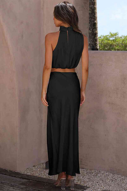 Cropped Turtle Neck Tank Top and Maxi Skirt Set Trendsi