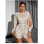 Sequined Long Sleeve Jumpsuit Aclosy