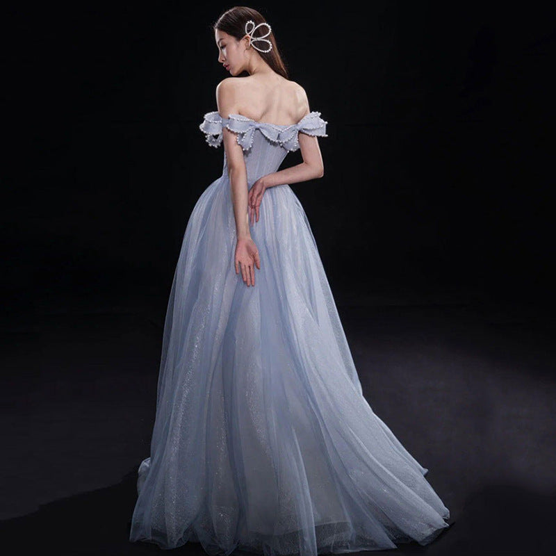 Light Blue Host One-shoulder Model Catwalk aclosy