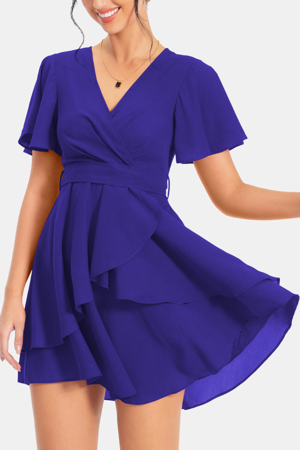 Surplice Neck Flutter Sleeve Dress Trendsi