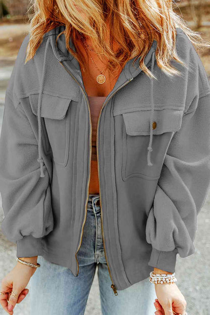 Zip-Up Drawstring Hooded Jacket Trendsi