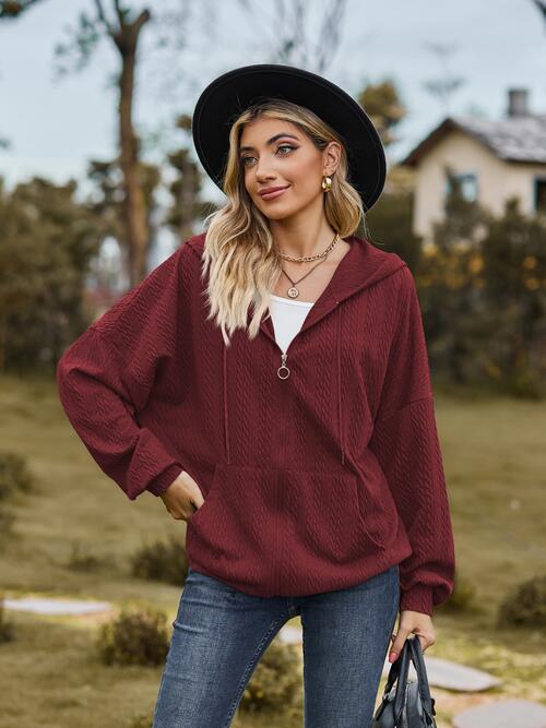 Zip Up Drawstring Long Sleeve Hooded Jacket Trendsi