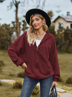 Zip Up Drawstring Long Sleeve Hooded Jacket Trendsi